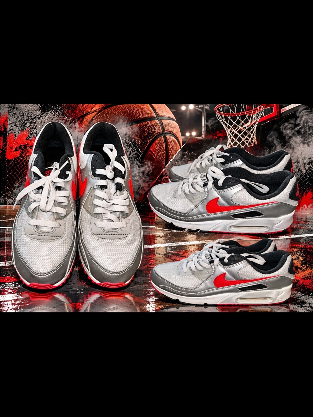 Nike Silver Sneakers with Red Swoosh and Black Accents